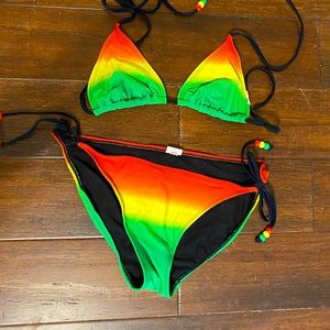 2 piece bikini with Rasta colors and beads